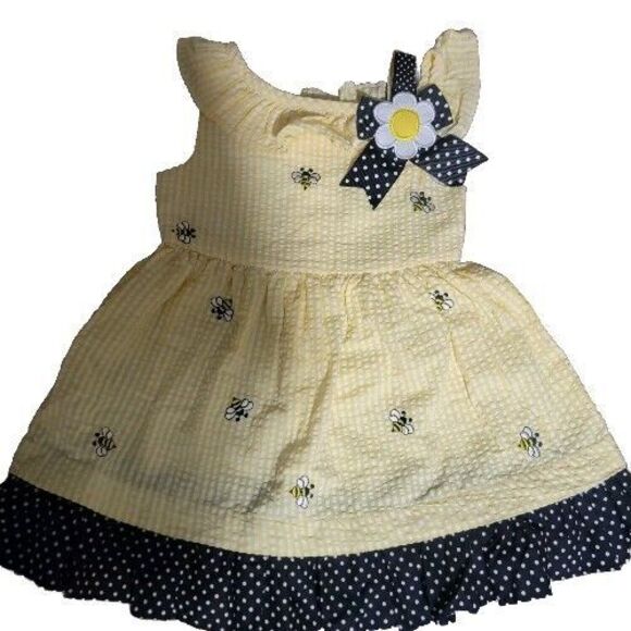 Counting Daisies Baby Girl Rockabilly Dress Size 2T Yellow Sunflower Polkadots - Picture 1 of 7